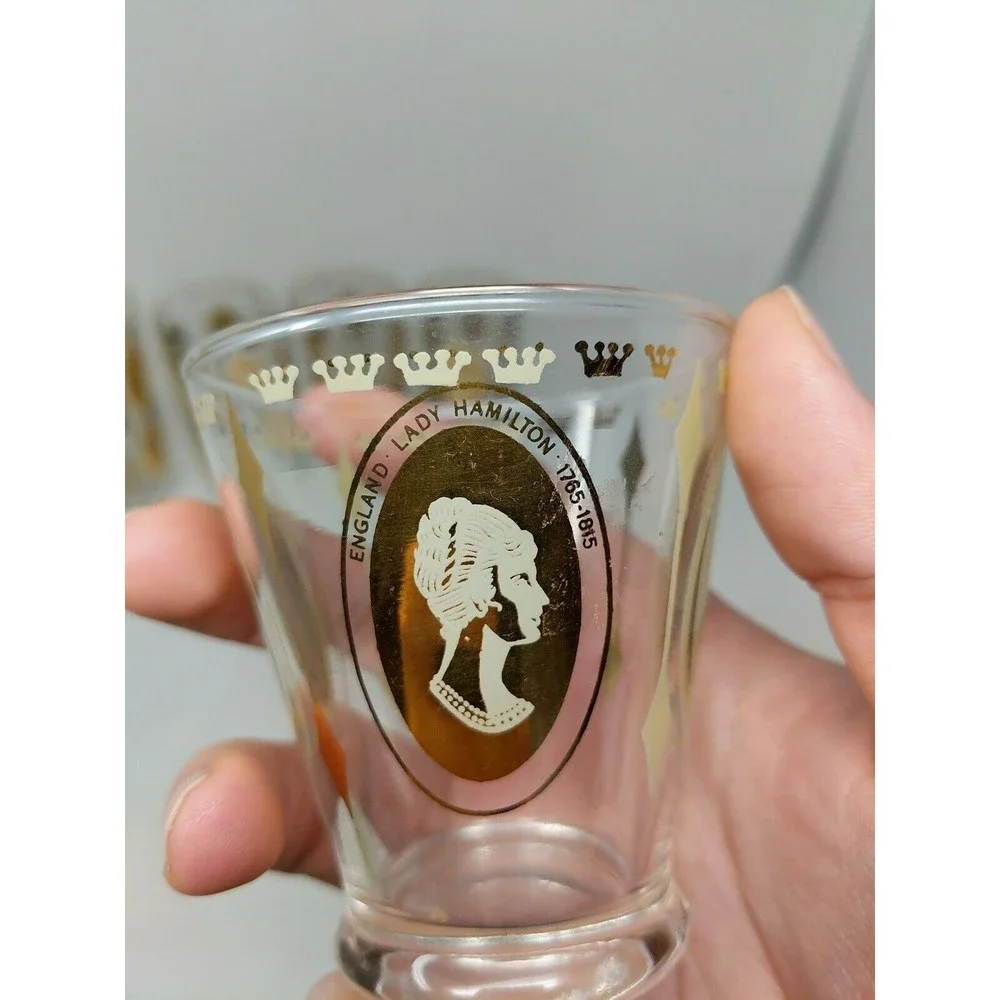 Gold Queen Women Portrait Highball Mid Century MCM Cosmopolitan Bar‎ Glasses VTG